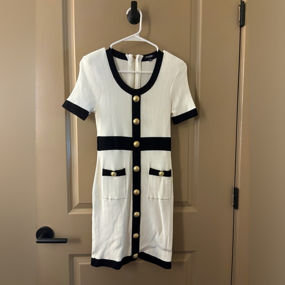 Balmain style black and white knitted dress in size S / 36